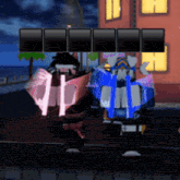 a couple of cartoon characters standing next to each other and one of them has the letter v on it