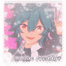 a picture of a girl with the words de freddy written below it