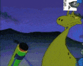 a cartoon character is holding a stick in his hand and making a face .