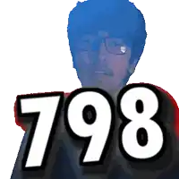 a pixelated image of a man with glasses and the number 798 behind him