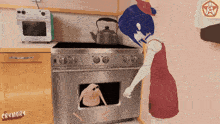 a computer generated image of a girl in a kitchen with the words crymory on the bottom right