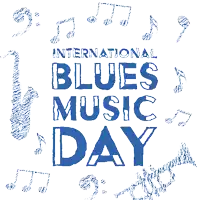 a blue sign that says international blues music day