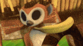 a cartoon monkey is eating a banana on a table