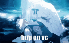 a picture of a man and a woman with the words hop on vc above them