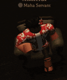 a cartoon character is sitting in a chair with the name snakeful maha servant on the bottom