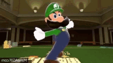 a video game character with a beard and mustache is dancing