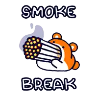 a cartoon of a bear smoking a cigarette and the words smoke break below it