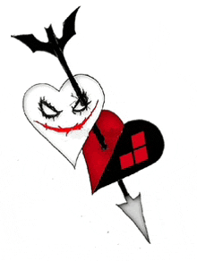 a drawing of two hearts with an arrow through them .