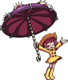 a cartoon girl is holding an umbrella with eyes on it