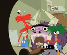 a group of cartoon characters with cn on the bottom