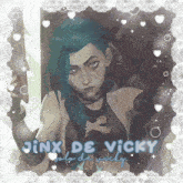 a picture of jinx de vicky is surrounded by hearts and lace