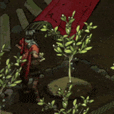 a cartoon drawing of a man standing next to a tree
