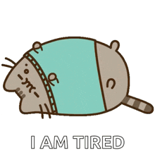 a cartoon cat is laying down with the words i am tired written below it