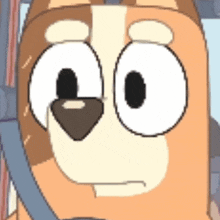 a close up of a cartoon dog 's face with a serious look on his face .