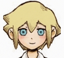 a close up of a cartoon character 's face with blue eyes .