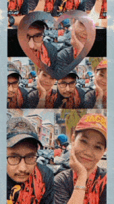 a man wearing a hat that says tack on it stands next to a woman