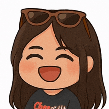 a cartoon girl wearing sunglasses and a shirt that says cherie