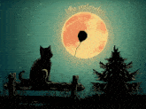 a cat sitting on a fence looking at a full moon with the words little pretender written on the bottom
