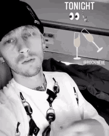 a black and white photo of a man with a caption that says " tonight "