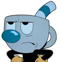 a cartoon of a cup with a blue nose and a blue horn
