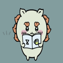 a cartoon drawing of a cat holding a book