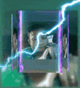 a picture of a boy with lightning coming out of his eyes