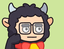 a cartoon drawing of a sheep with horns and glasses