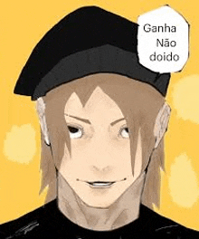 a drawing of a man wearing a black hat and a black shirt .