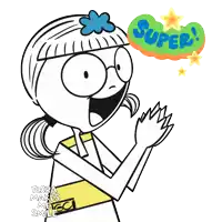 a black and white drawing of a girl with a super speech bubble above her