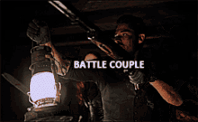 a man is holding a lantern and a gun and the words battle couple are on the bottom