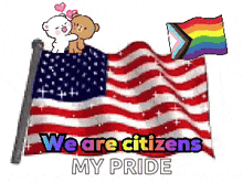 an american flag with two teddy bears and the words we are citizens my pride on it