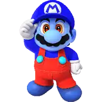 a blue mario with a white m on the hat