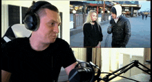 a man wearing headphones talks into a microphone