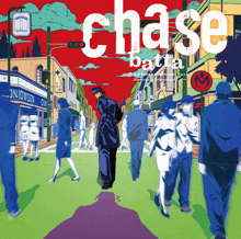 a colorful illustration of people walking down a street with the word chase on the top