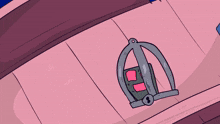 a cartoon drawing of a cage and a bottle with a face on it