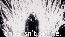 a man in a helmet is standing in front of a waterfall with the words `` anna isn 't online . ''