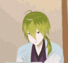a drawing of a person with green hair