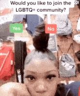 a woman is asking if she would like to join a lgbtq + community