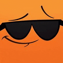 a close up of a cartoon face with sunglasses on .