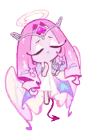 a cartoon drawing of a girl with pink hair and wings .