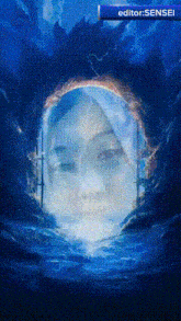 a painting of a woman 's face with the words editor sensei underneath it