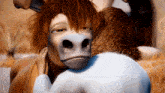 a cartoon character with a cow 's head on a person 's shoulder