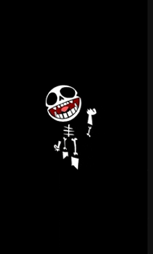 a cartoon drawing of a skeleton with a red mouth