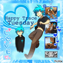 a happy trace tuesday postcard with a cartoon character