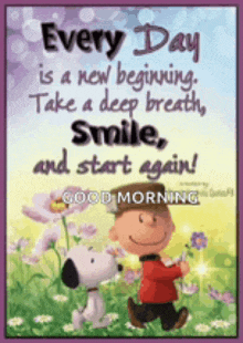 a picture of snoopy and charlie brown says every day is a new beginning