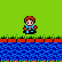 a pixel art drawing of a man jumping over a maze