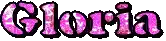 the word gloria is written in pink letters on a white background .
