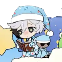 a cartoon character is sitting on a bed reading a book .