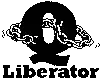 a black and white logo for liberator with a chain around the letter q .