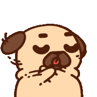 a cartoon pug with its eyes closed and its tongue out